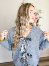 Load image into Gallery viewer, Sequin Bow Grey Cardigan