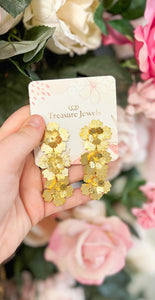 Triple Flower Gold Earrings