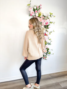 Pearl Button Up Sweater - Latte