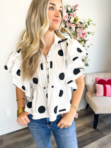 Polka Dot Ruffle Top