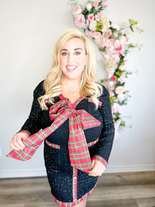 Classic Tweed Tartan Bow Dress