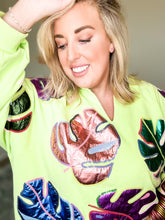 Load image into Gallery viewer, Lime Green Monstera Sweatshirt Top