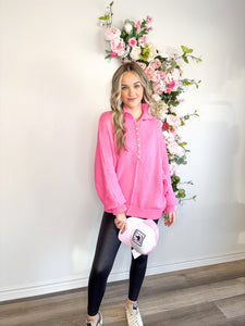 Pearl Button Up Sweater - Pink