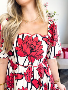 Crimson Floral Dress