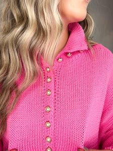 Pearl Button Up Sweater - Pink