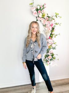 Sequin Bow Grey Cardigan