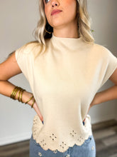 Load image into Gallery viewer, Scalloped Cropped Sweater Top - Cream