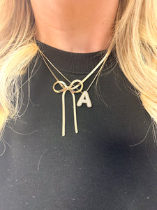 Gold Herringbone Bow Necklace