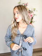 Load image into Gallery viewer, Sequin Bow Grey Cardigan