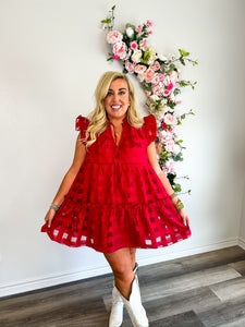 Aubrey Ruffle Dress - Ruby Red