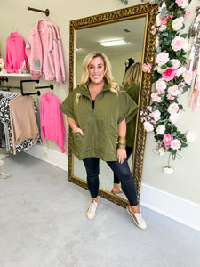 Hunter Green Quilted Poncho Top