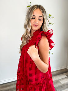 Aubrey Ruffle Dress Ruby Red