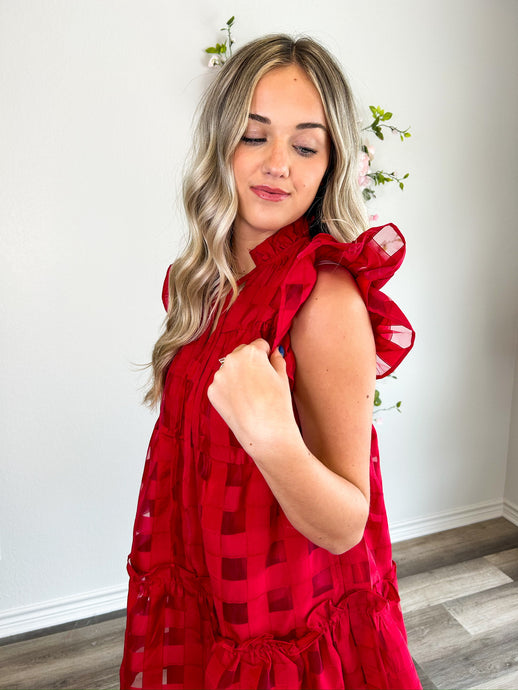 Aubrey Ruffle Dress - Ruby Red