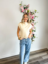 Load image into Gallery viewer, Scalloped Cropped Sweater Top - Cream